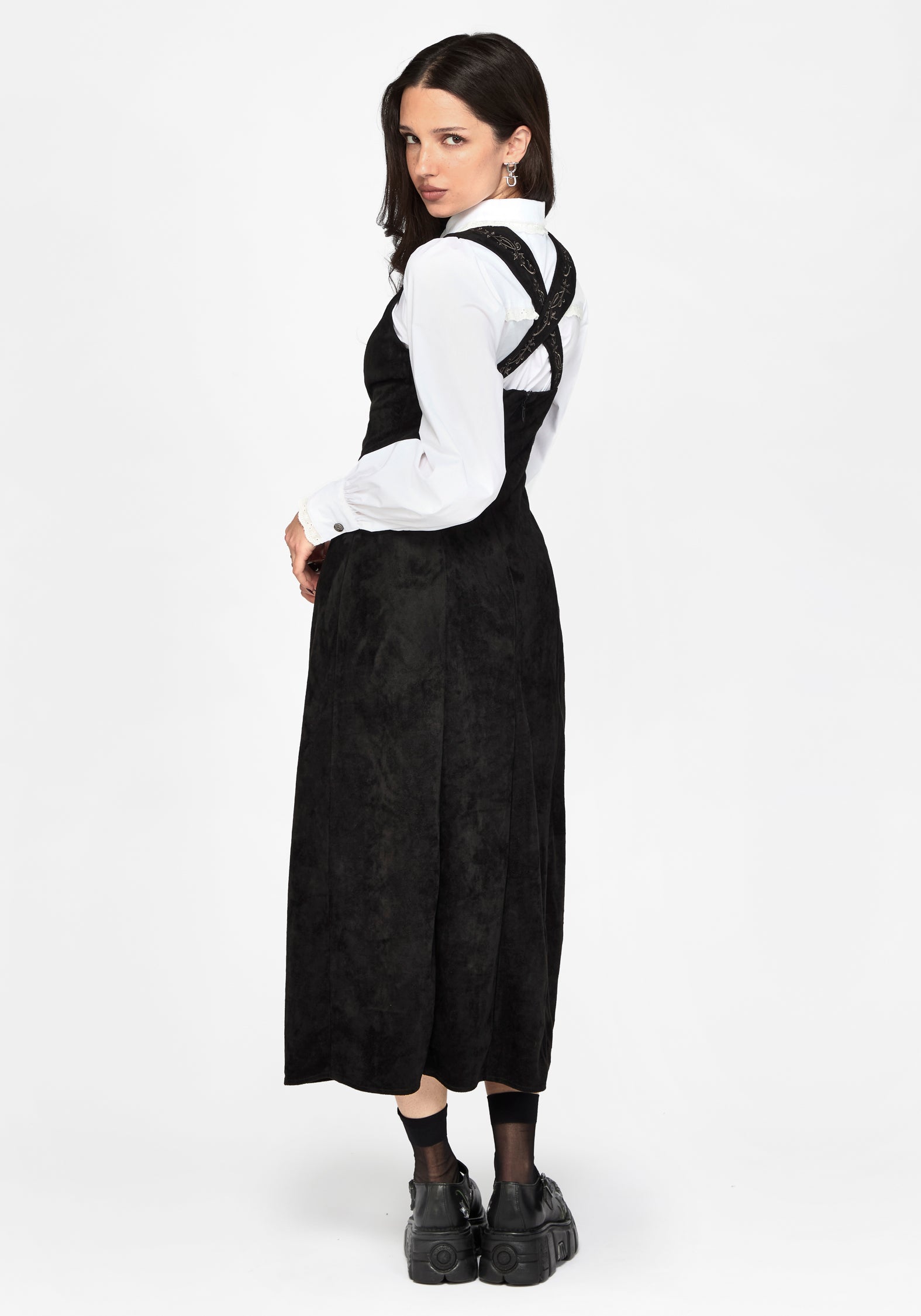 Velis Suedette Embroidered Strap Midaxi Dress
