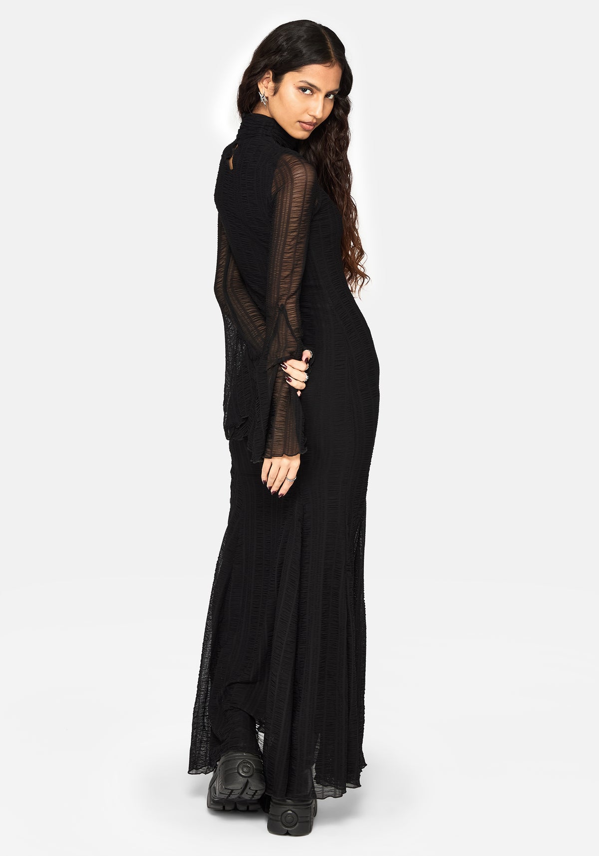 Theodosia Ruched Mesh Stripe Gown