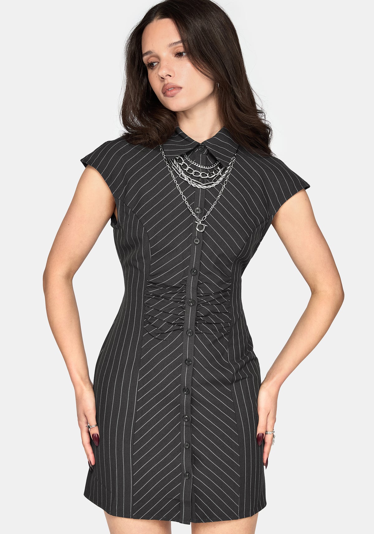 Dorothea Gathered Front Stripe Mini Dress