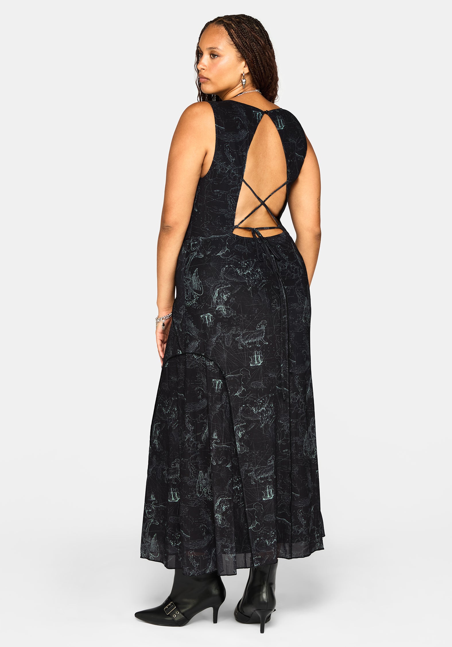 Kosmara Map Print Mesh Midaxi Dress