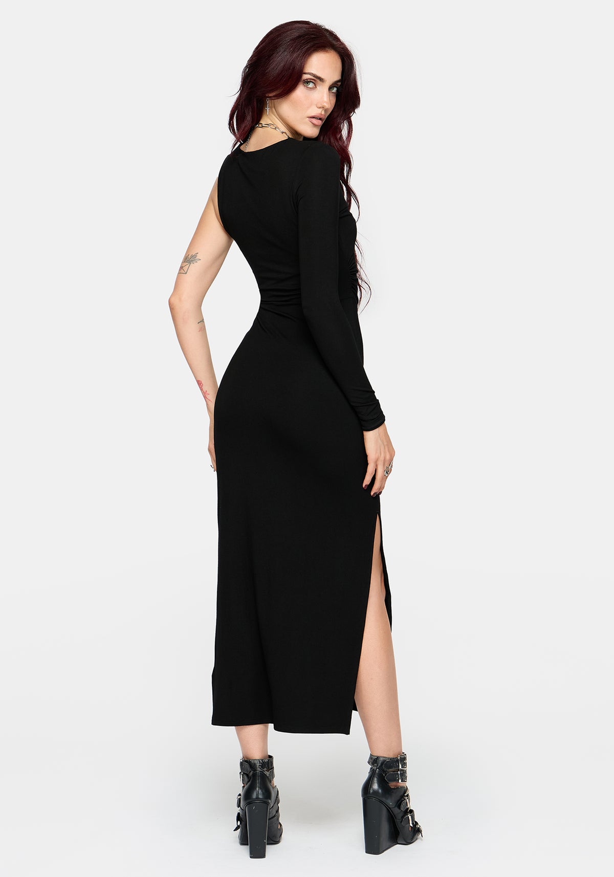 Maribel Skull Asymmetric Sleeve Midaxi Dress