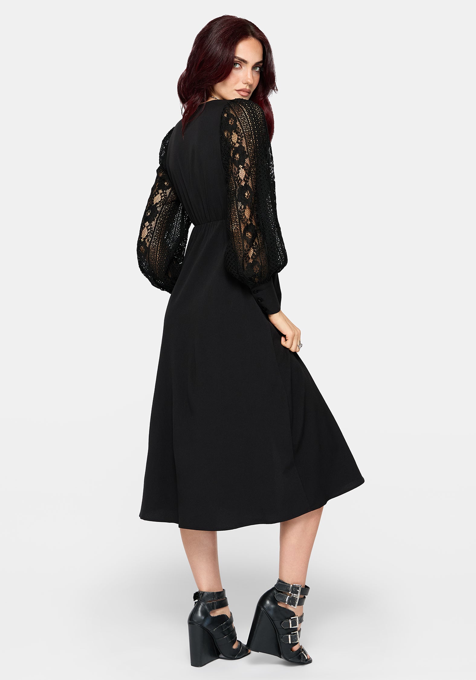 Covenant Lace Sleeve Button Up Midi Dress