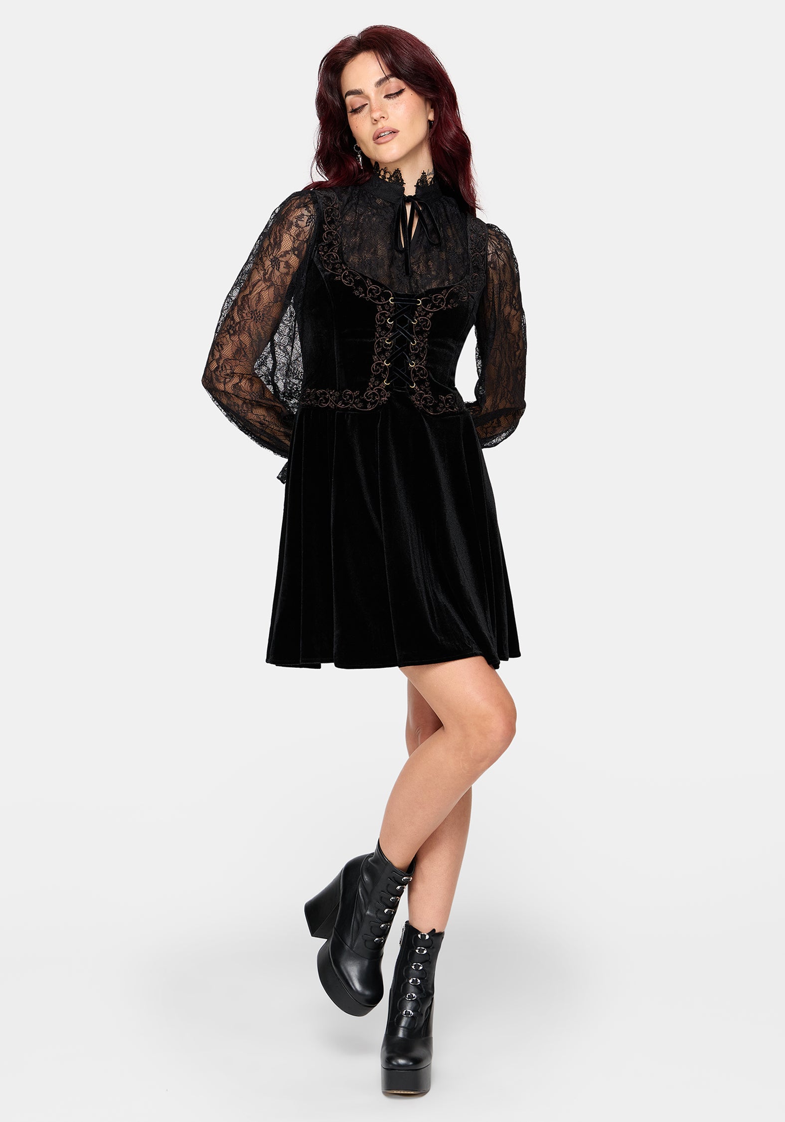Gildra Embroidered Lace Up Front Mini Dress