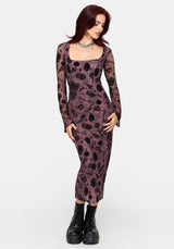 Equinox Flocked Long Sleeve Bodycon Midaxi Dress