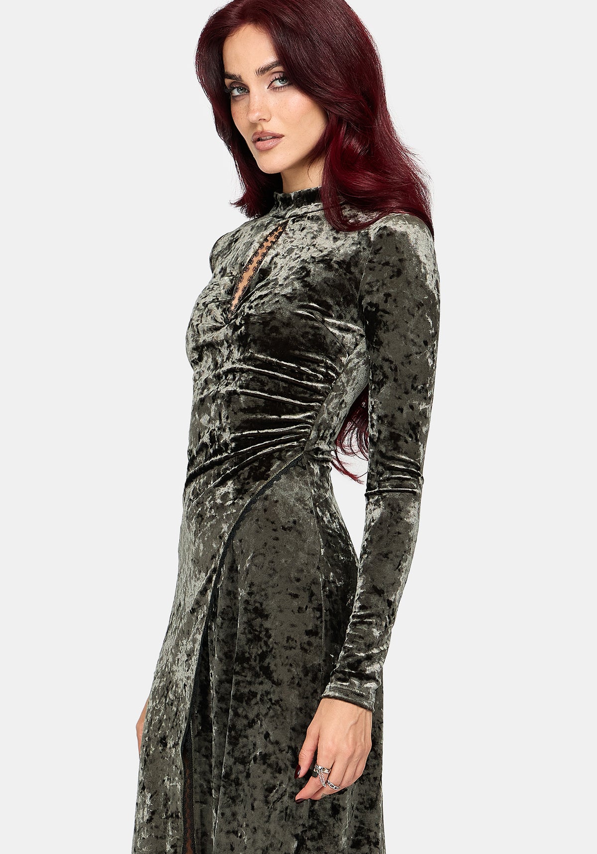Nellie Green Velour Lace Trim Midi Dress UK 6