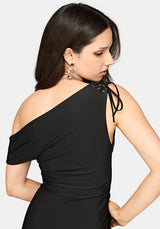 Noctavia Asymmetric Lace up Midaxi Dress