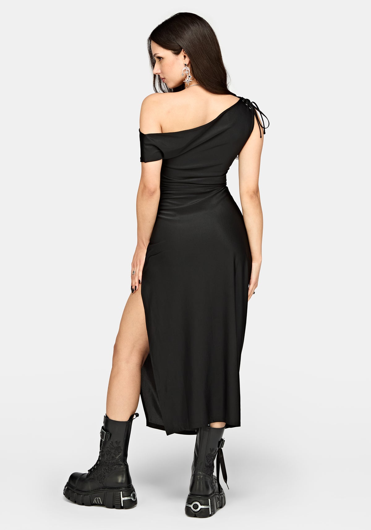 Noctavia Asymmetric Lace up Midaxi Dress