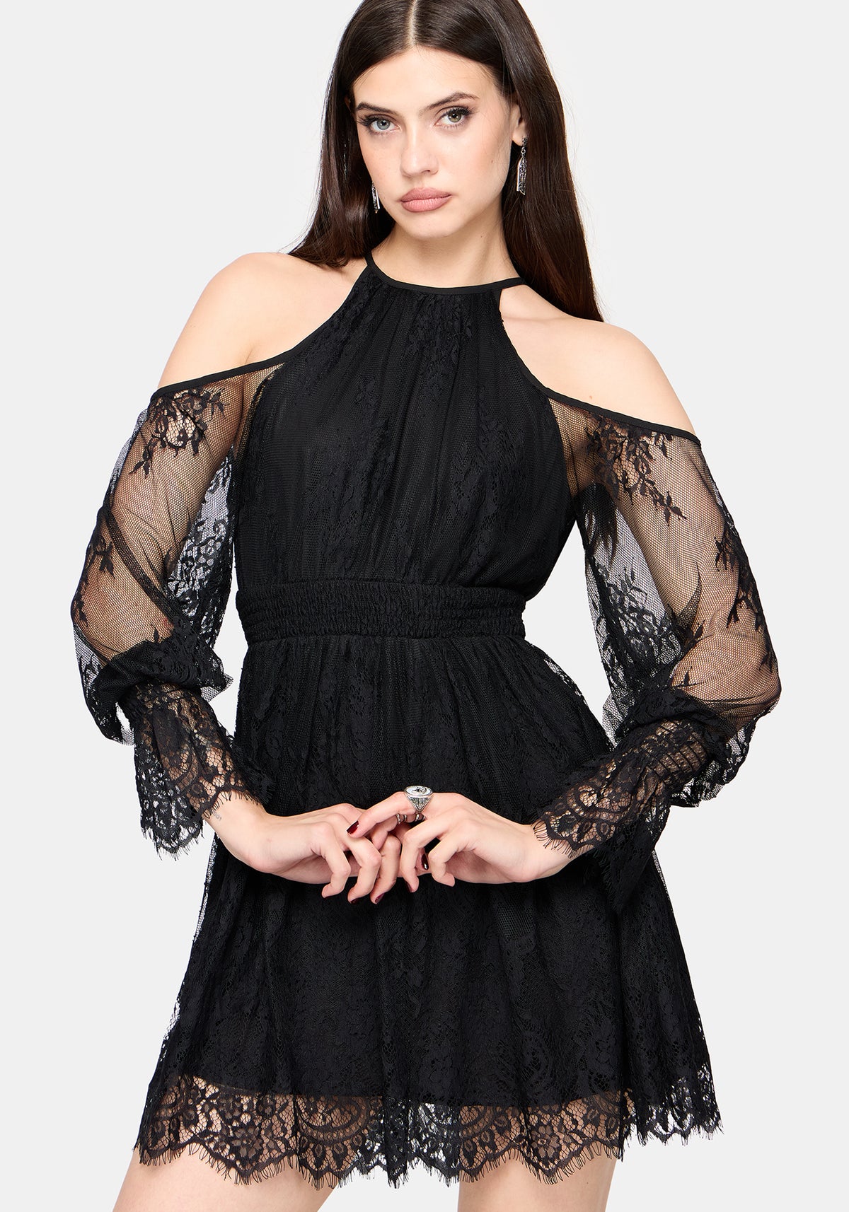 Amelie Lace Cold Shoulder Mini Dress