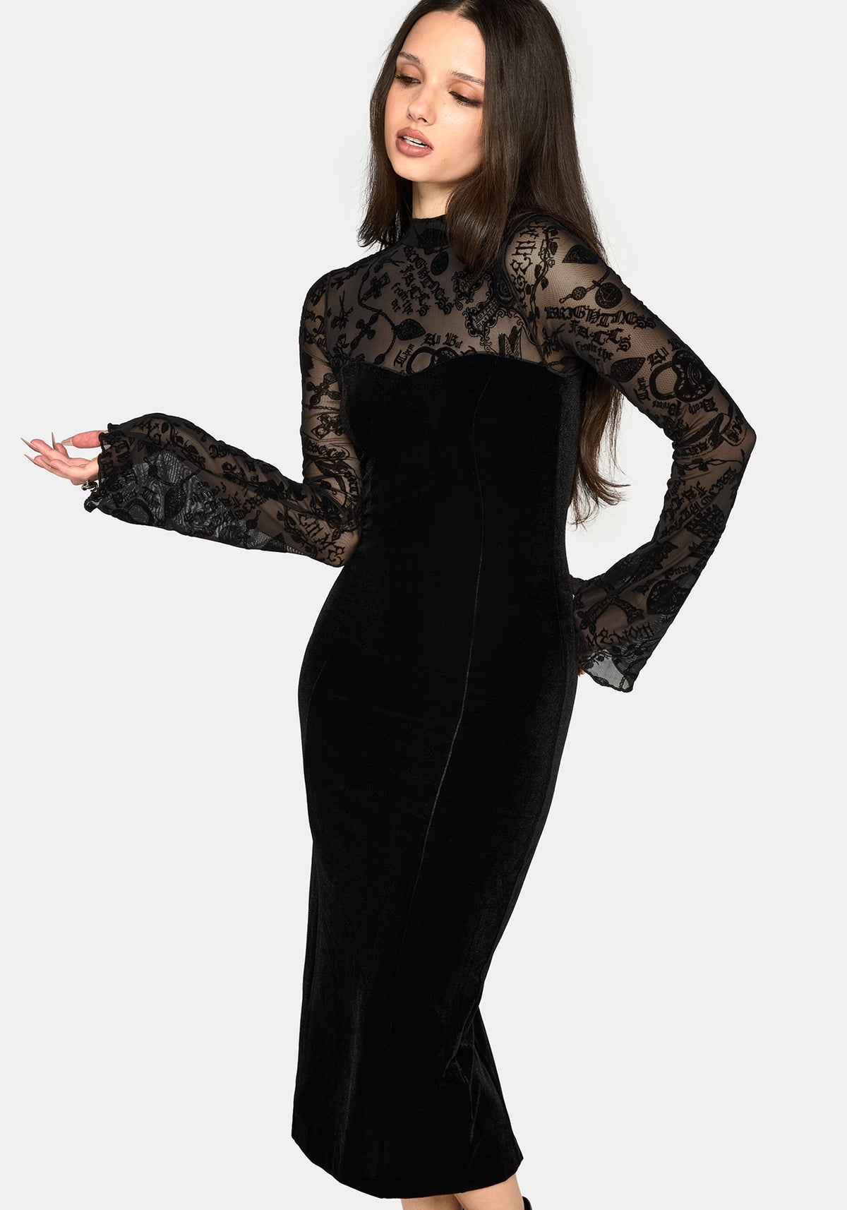 Sanct Flocked Bodycon Velour Midi Dress