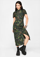 Noctaris Print Fitted Midi Shirt Dress