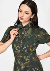 Noctaris Print Fitted Midi Shirt Dress