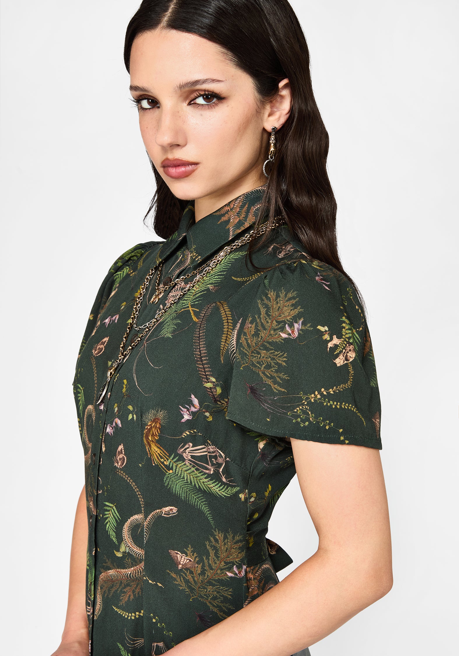 Noctaris Print Fitted Midi Shirt Dress