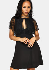 Yasmine Lace Cape Keyhole Mini Dress