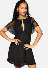 Yasmine Lace Cape Keyhole Mini Dress