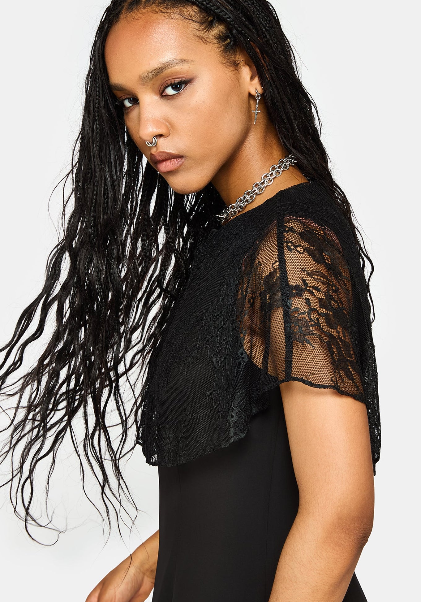 Yasmine Lace Cape Keyhole Mini Dress