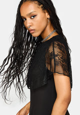 Yasmine Lace Cape Keyhole Mini Dress