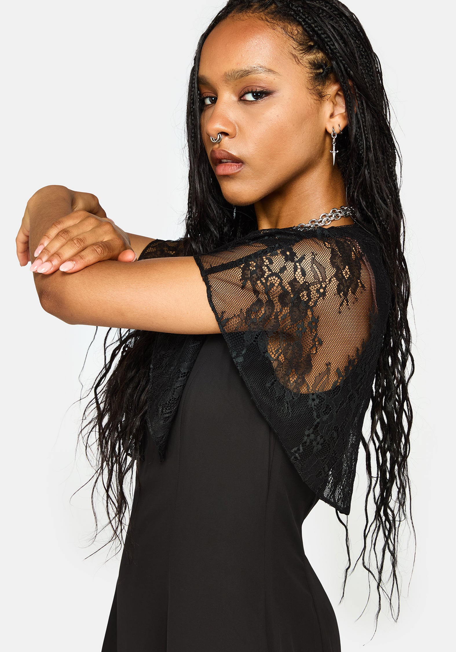Yasmine Lace Cape Keyhole Mini Dress