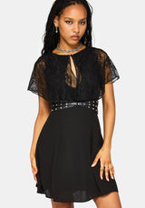 Yasmine Lace Cape Keyhole Mini Dress