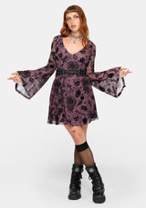 Equinox Flocked Flared Sleeve Mini Dress