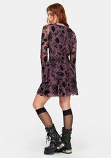 Equinox Flocked Flared Sleeve Mini Dress