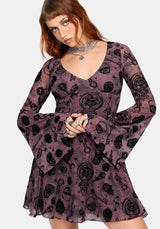 Equinox Flocked Flared Sleeve Mini Dress