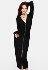 Vanthe Zip Front Batwing Sleeve Jersey Midaxi Dress