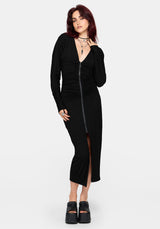 Vanthe Zip Front Batwing Sleeve Jersey Midaxi Dress