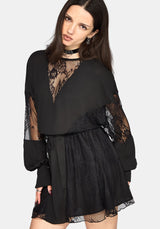 Frida Blouson Sleeve Lace Panelled Mini Dress
