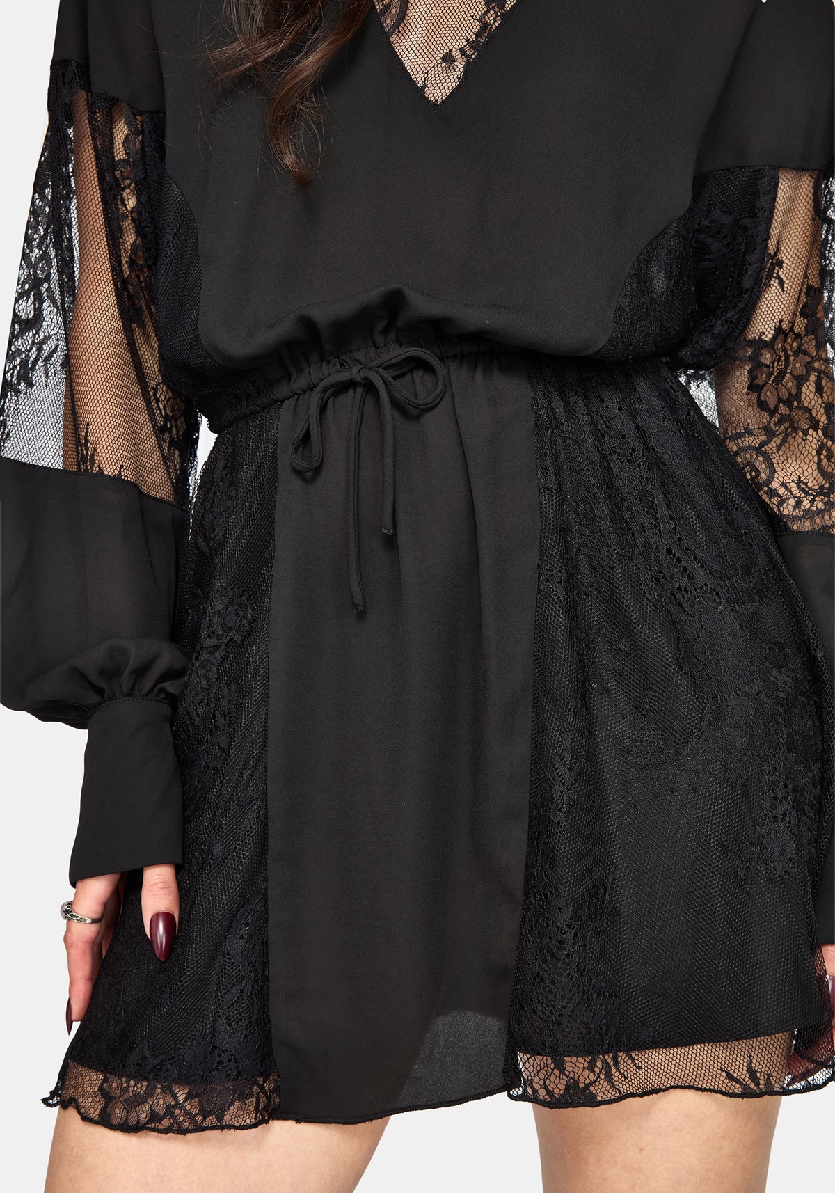 Frida Blouson Sleeve Lace Panelled Mini Dress