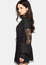 Frida Blouson Sleeve Lace Panelled Mini Dress