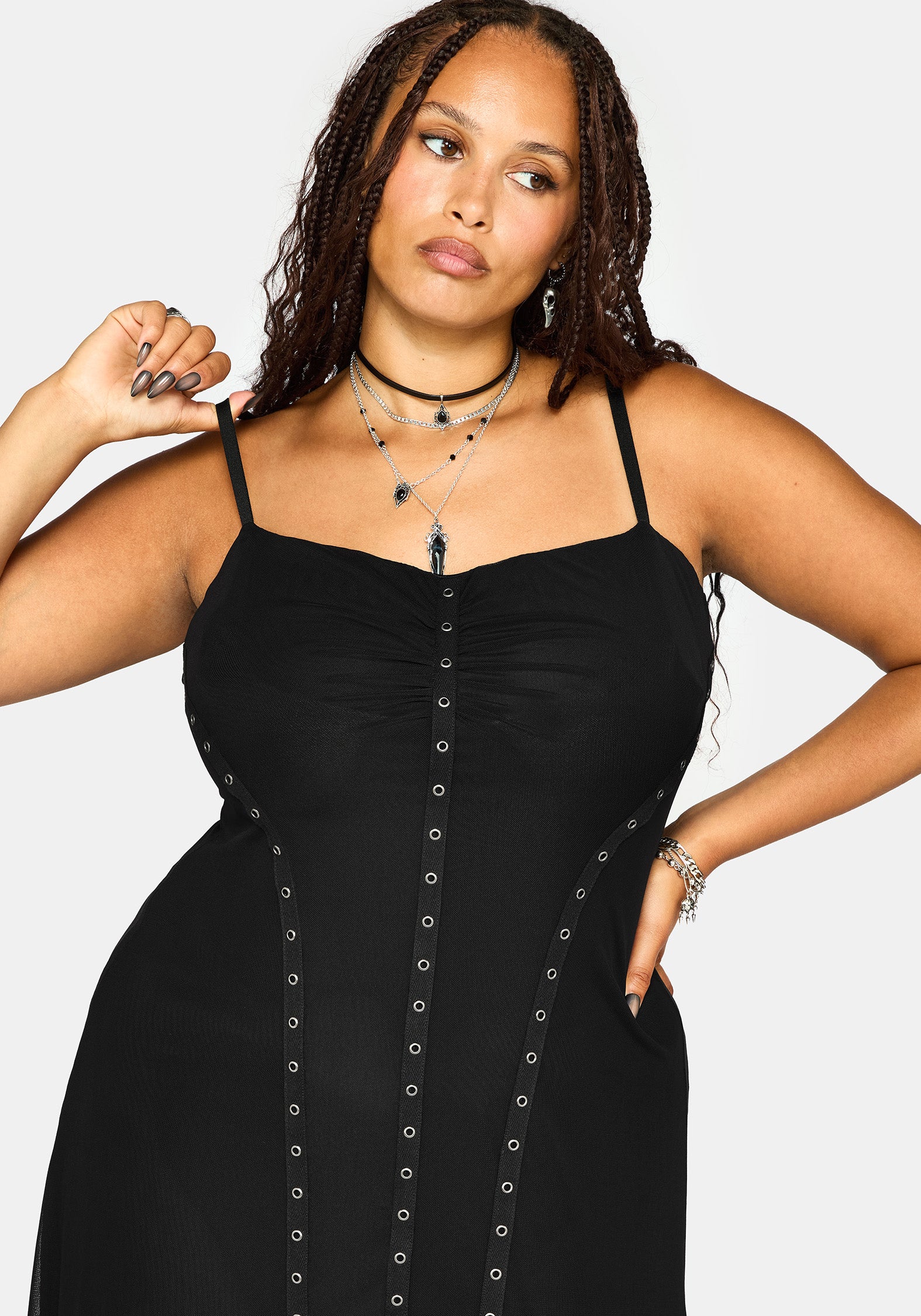 Virella Eyelet Detail Mesh Cami Midaxi Dress