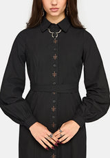 Velis Embroidered Placket Midaxi Dress