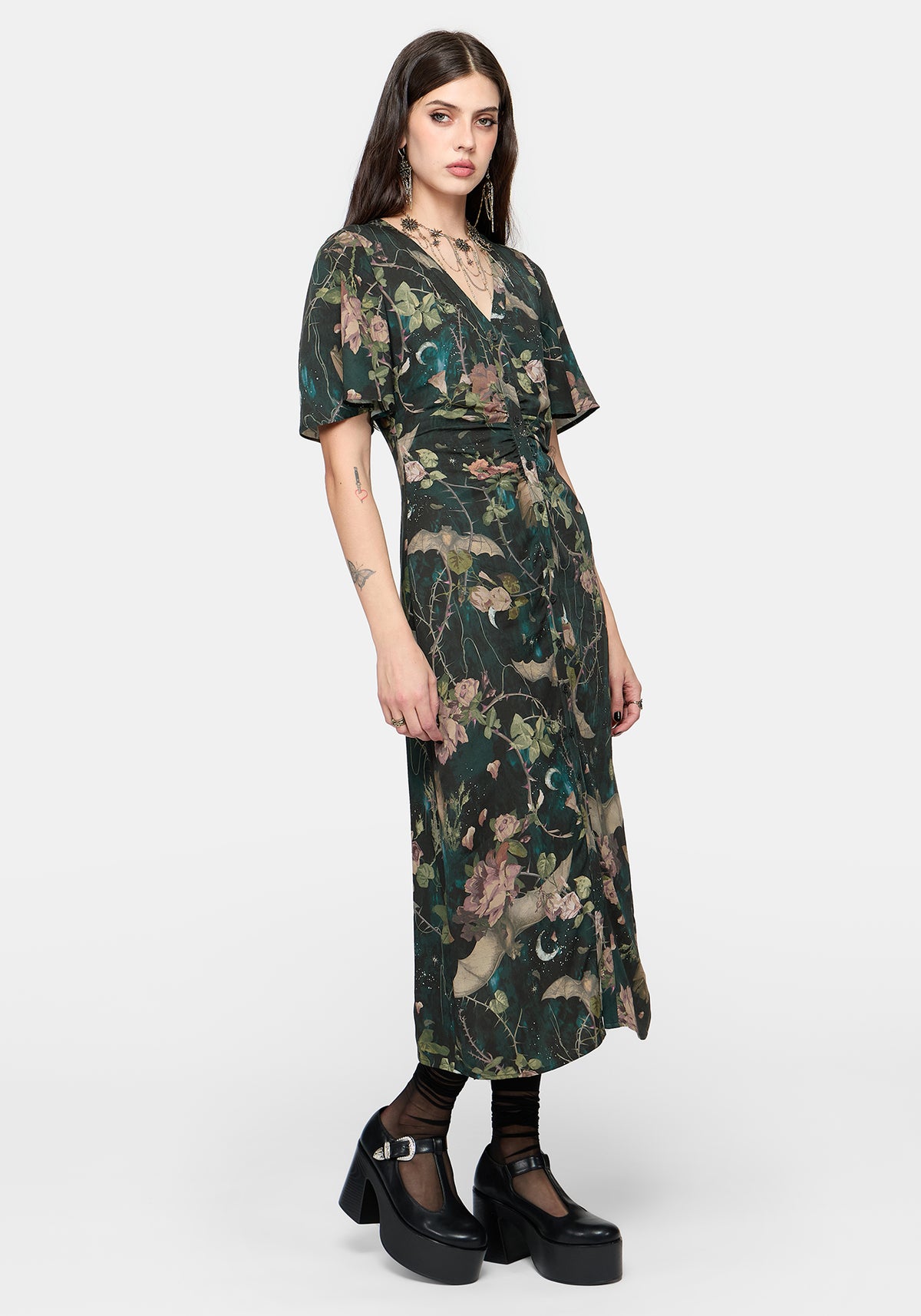 Atilla Print Lace Trim Midi Dress