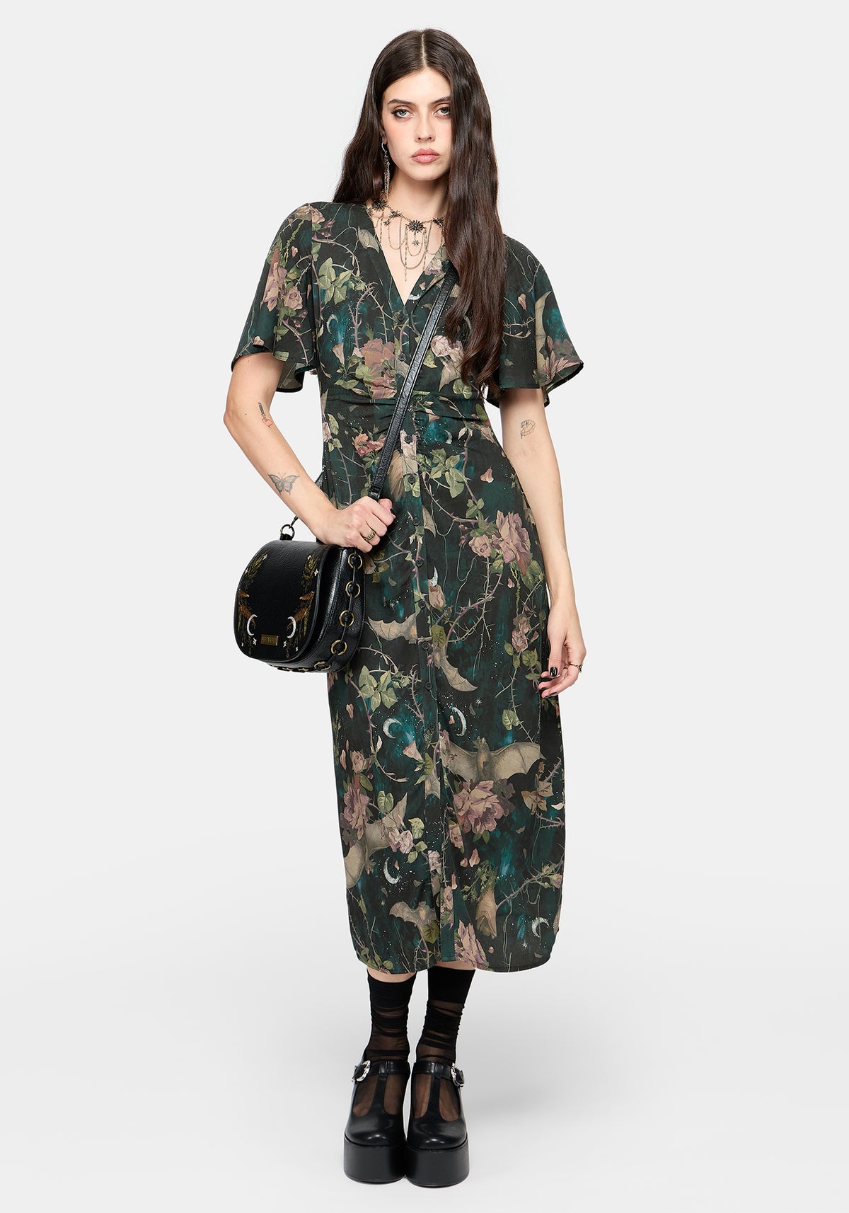 Atilla Print Lace Trim Midi Dress