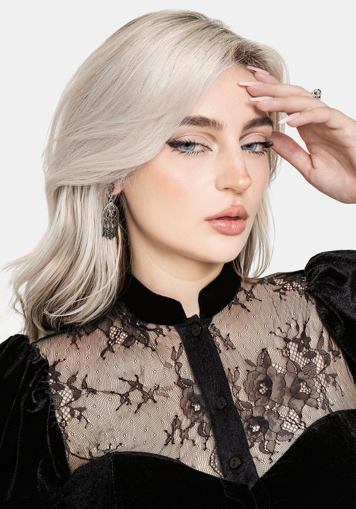 Lilibet Lace Cut-Out Velour Midi Dress UK 6