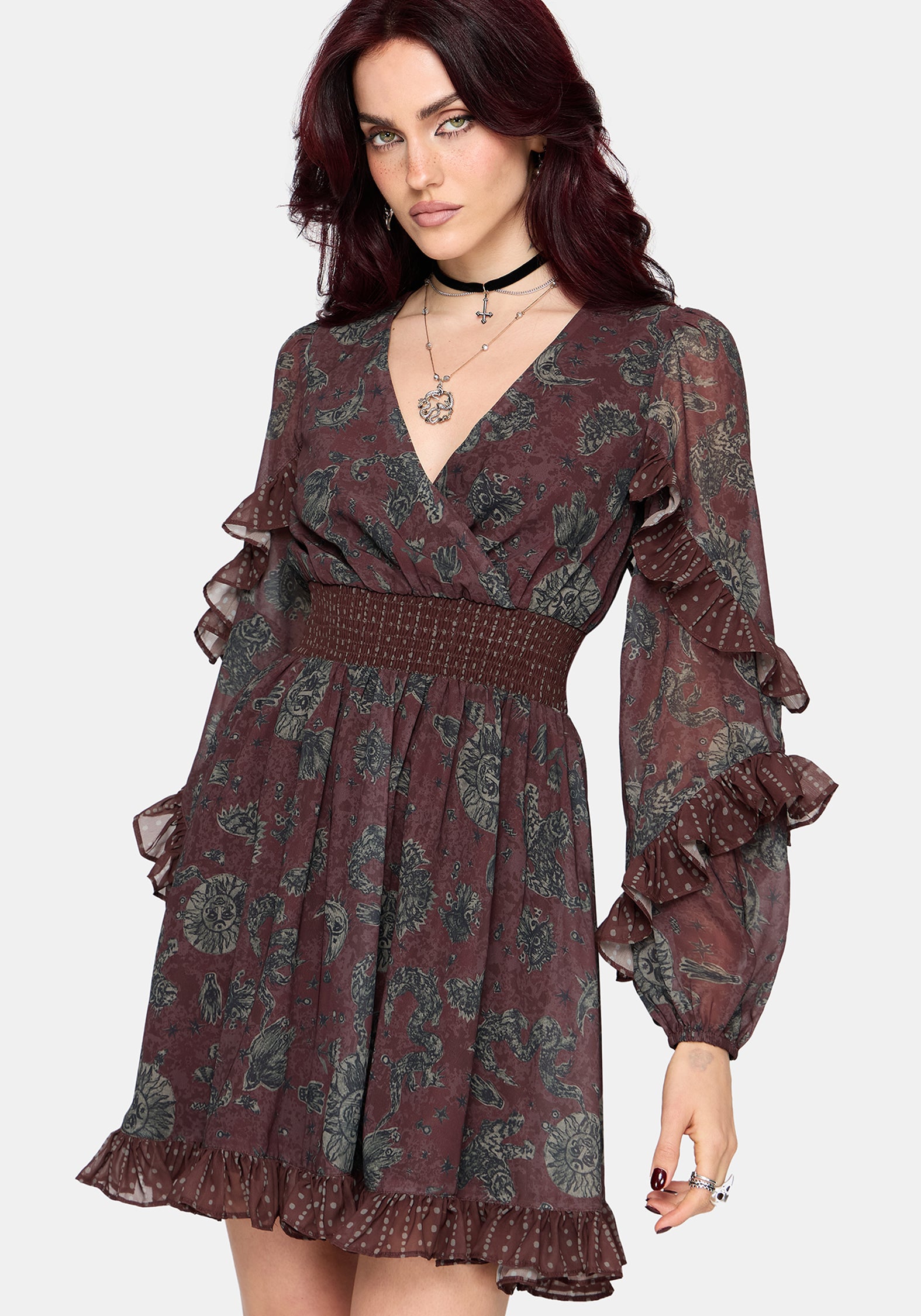 Pact Paisley Frill Sleeve Mini Dress