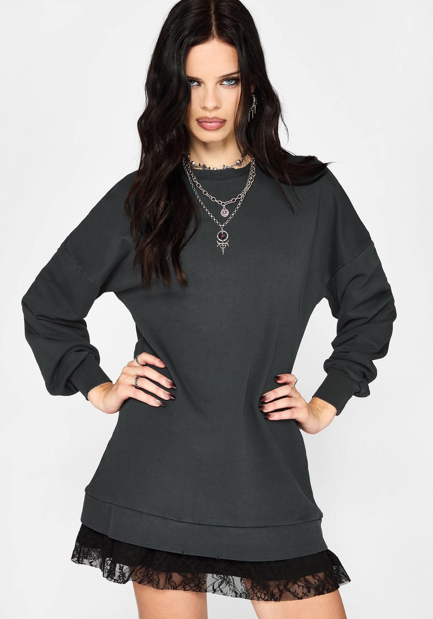 Erisda Lace Hem Sweater Dress