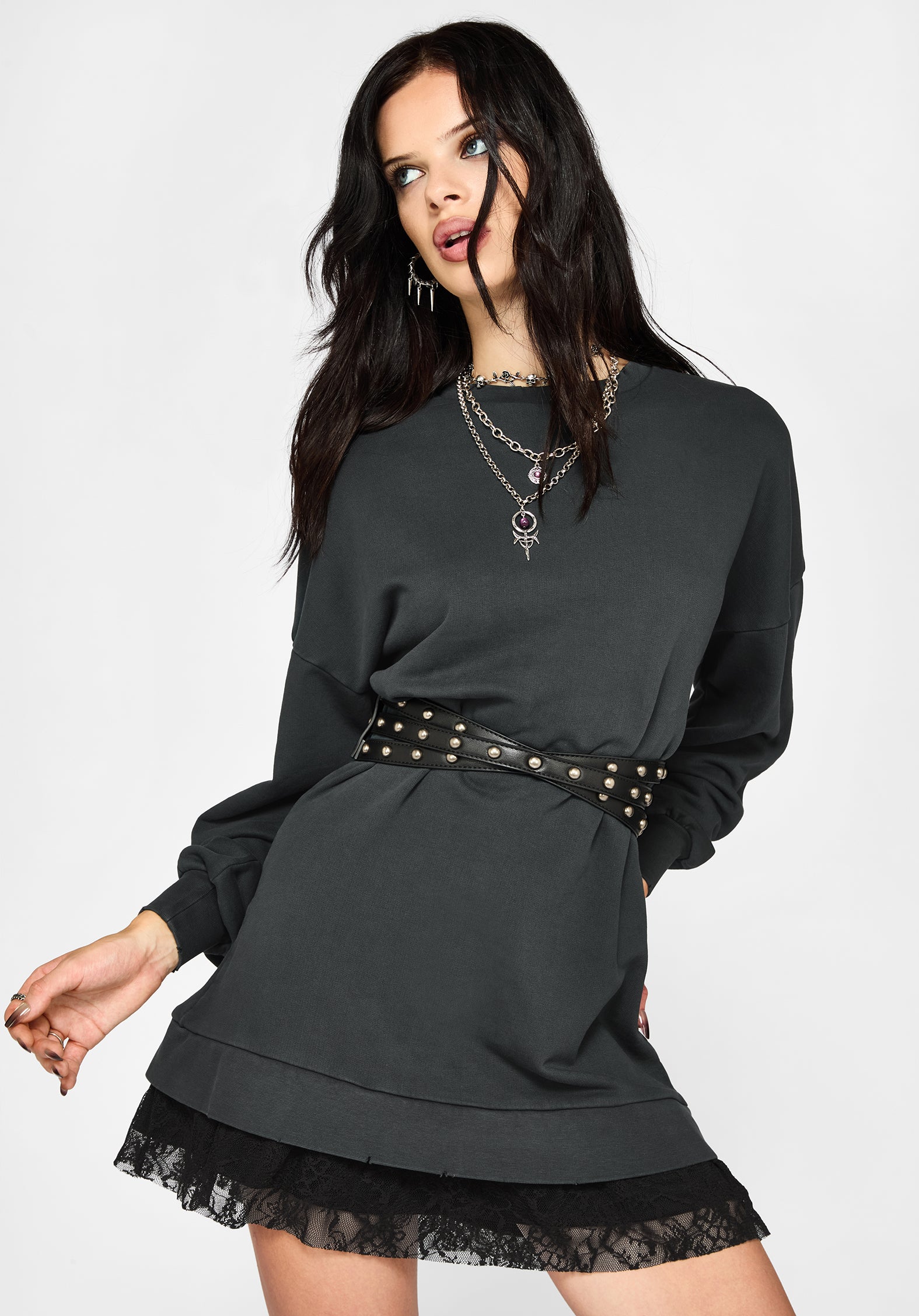 Erisda Lace Hem Sweater Dress