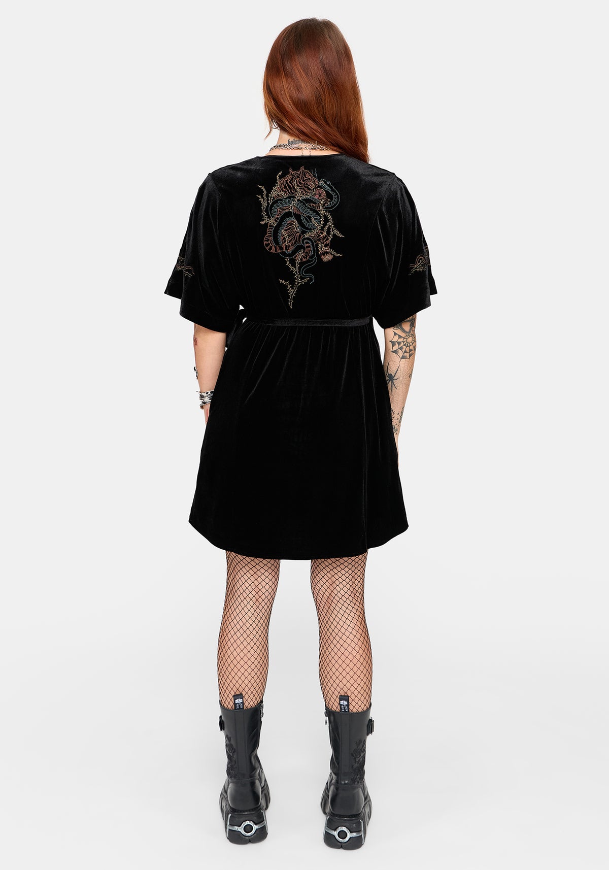 Tigris Embroidered Velour Wrap Kimono Mini Dress