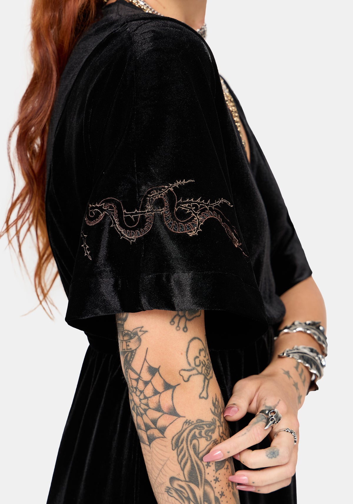 Tigris Embroidered Velour Wrap Kimono Mini Dress