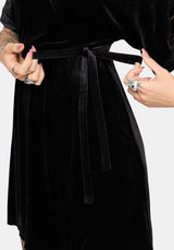 Tigris Embroidered Velour Wrap Kimono Mini Dress