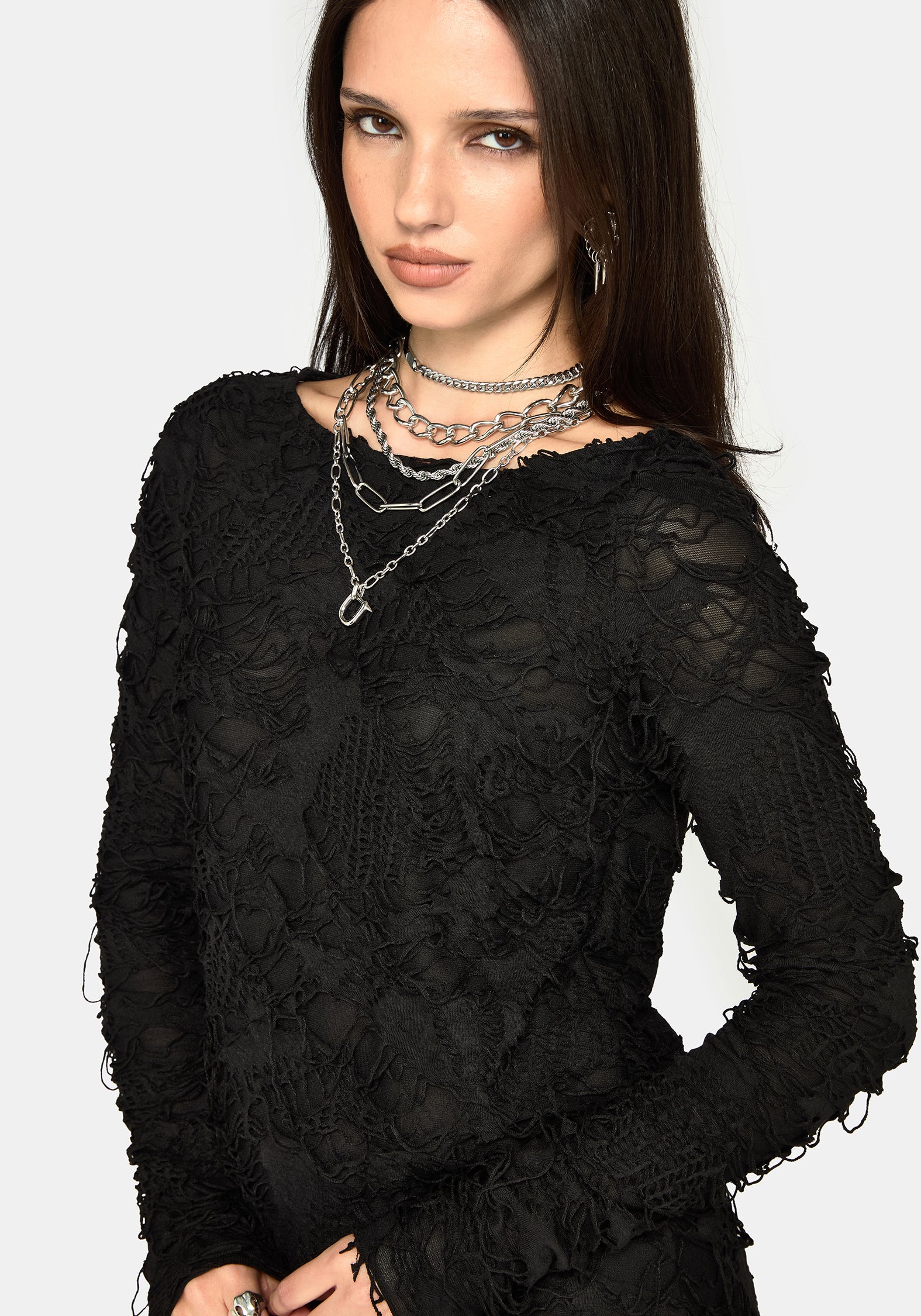 Alden Distressed Long Sleeve Mini Dress