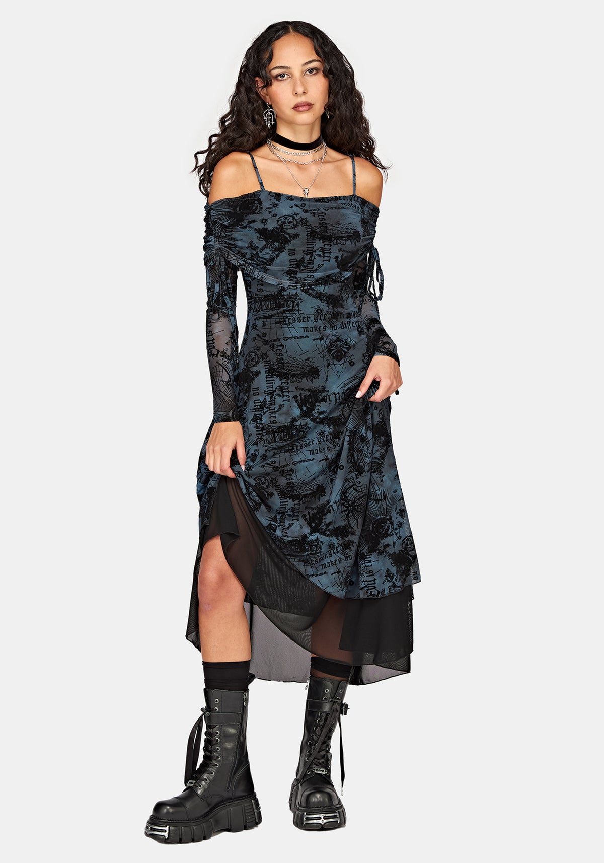 Disturbia x The Witcher Flocked Mesh Midaxi Dress