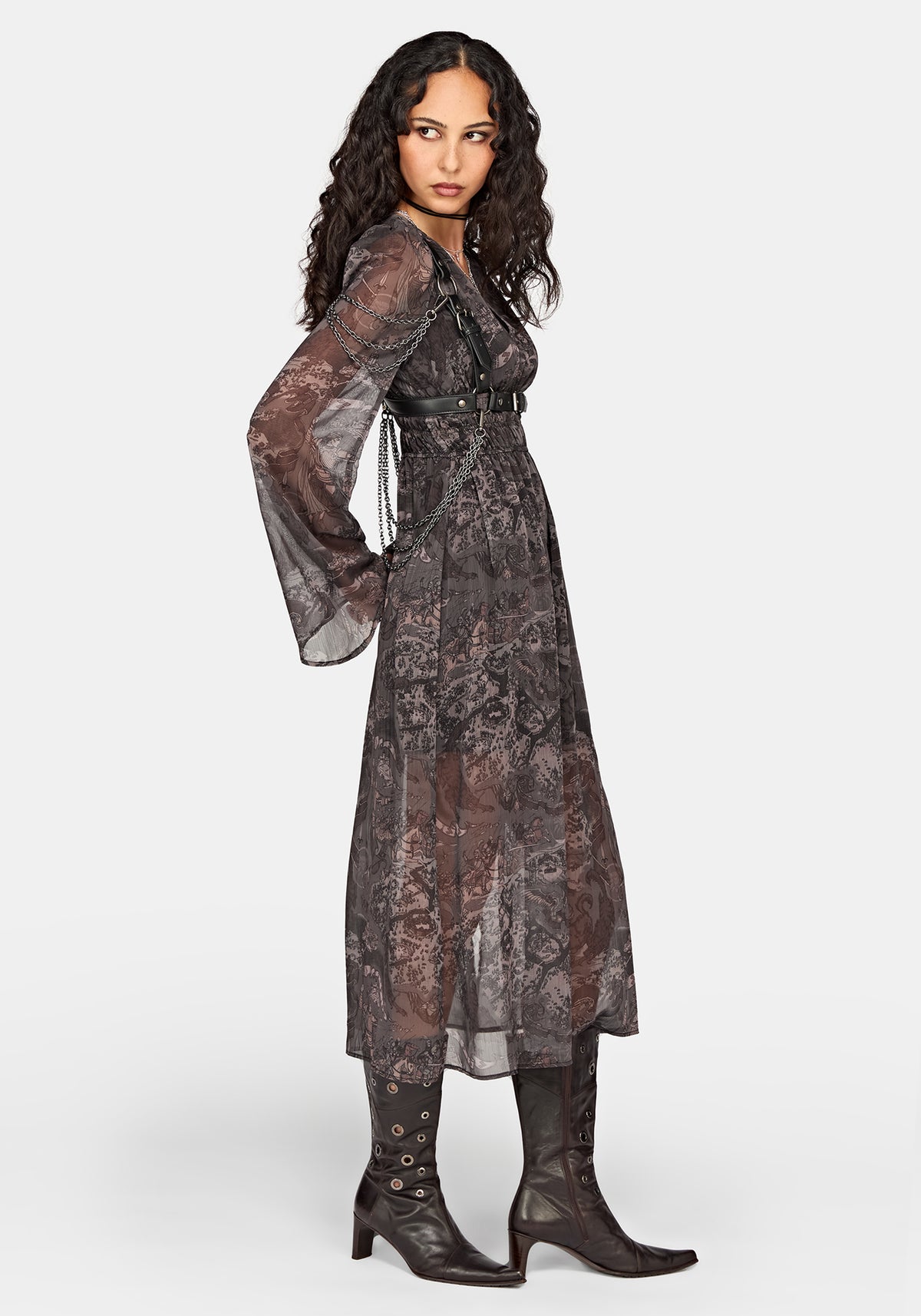 Disturbia x The Witcher Rivia Print Chiffon Midaxi Dress