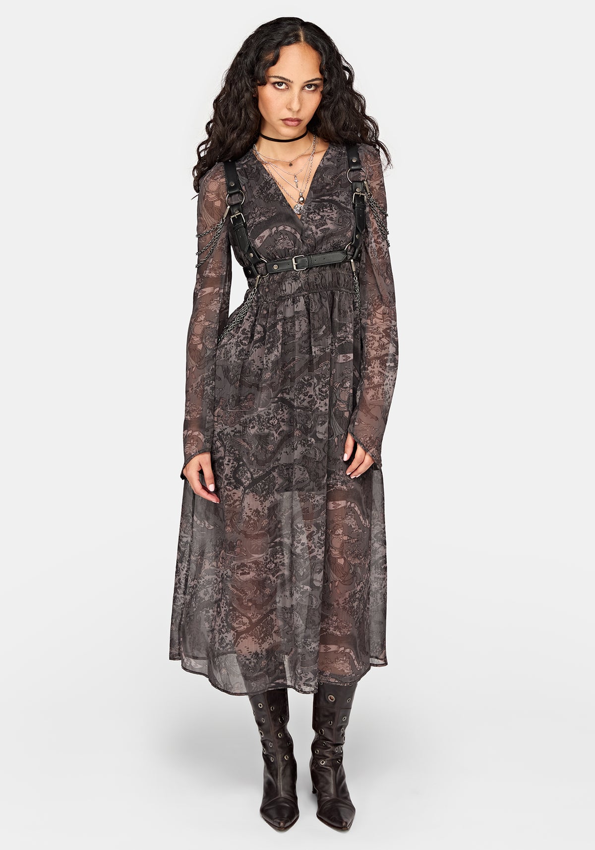 Disturbia x The Witcher Rivia Print Chiffon Midaxi Dress