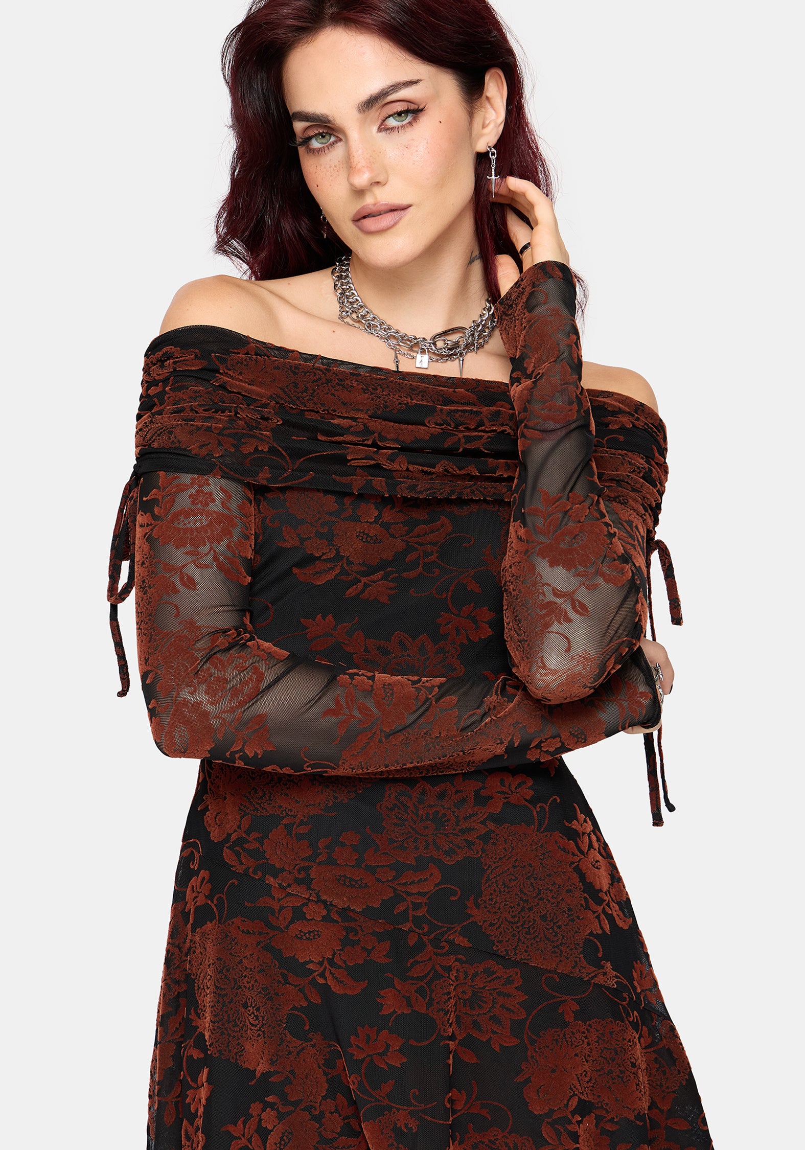 Allegra Bardot Flocked Mini Dress