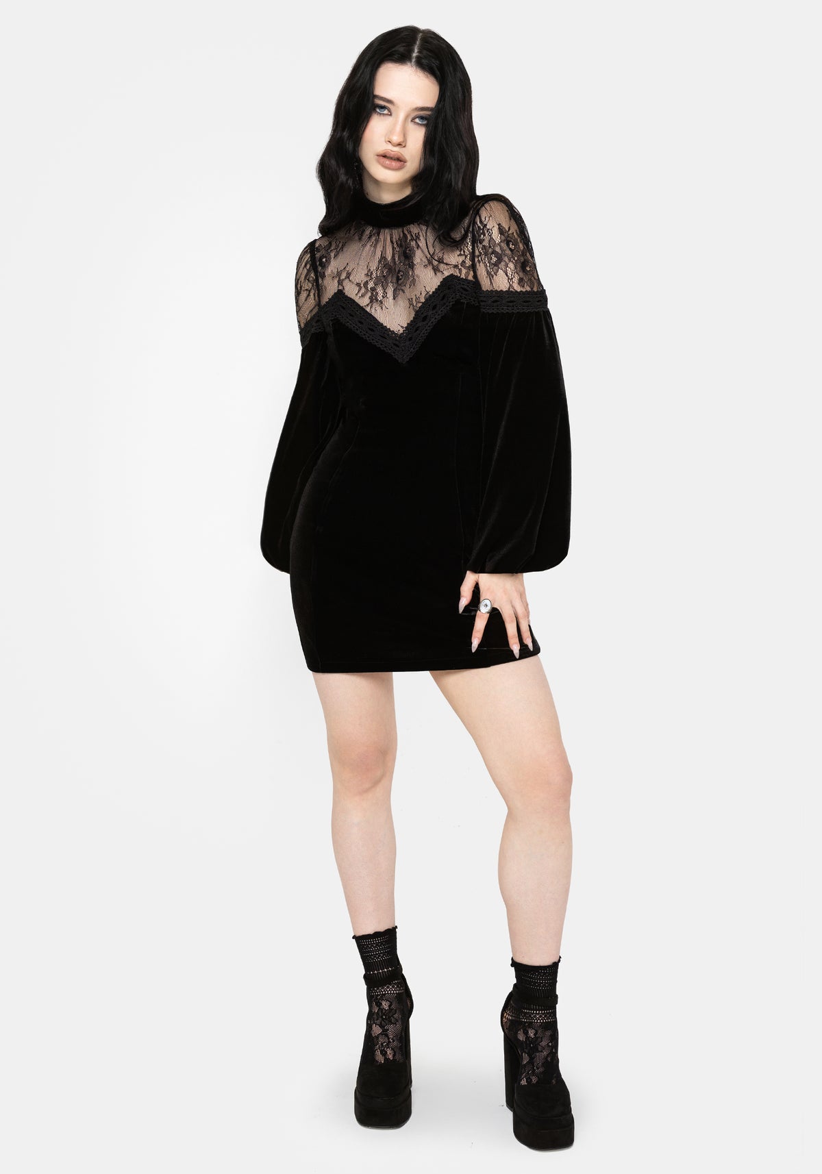 Umbra Lace Insert Velour Mini Dress UK 6