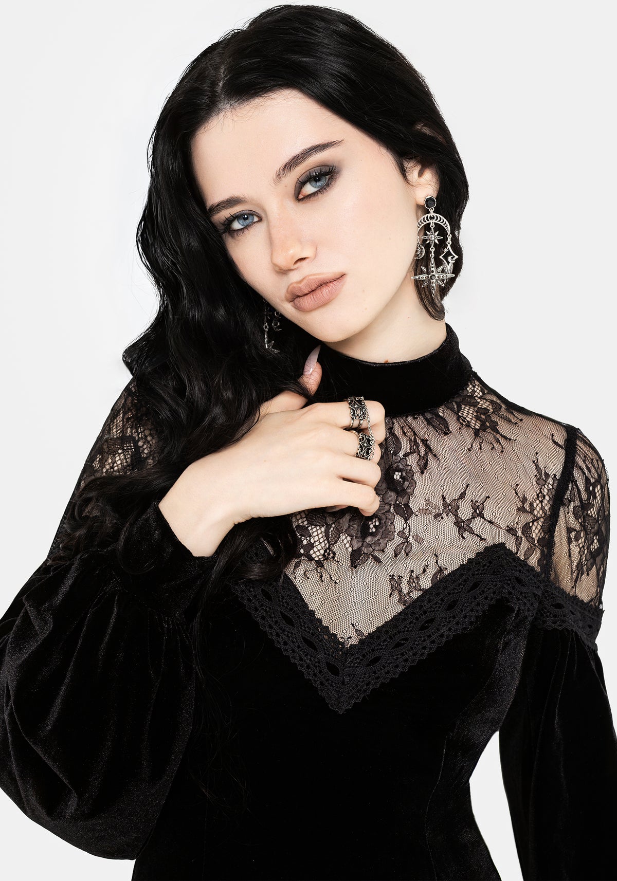 Umbra Lace Insert Velour Mini Dress UK 6