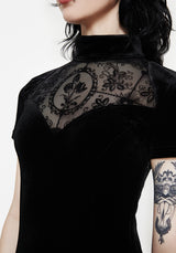 Cameo High Neck Flocked Mesh Insert Skater Mini Dress