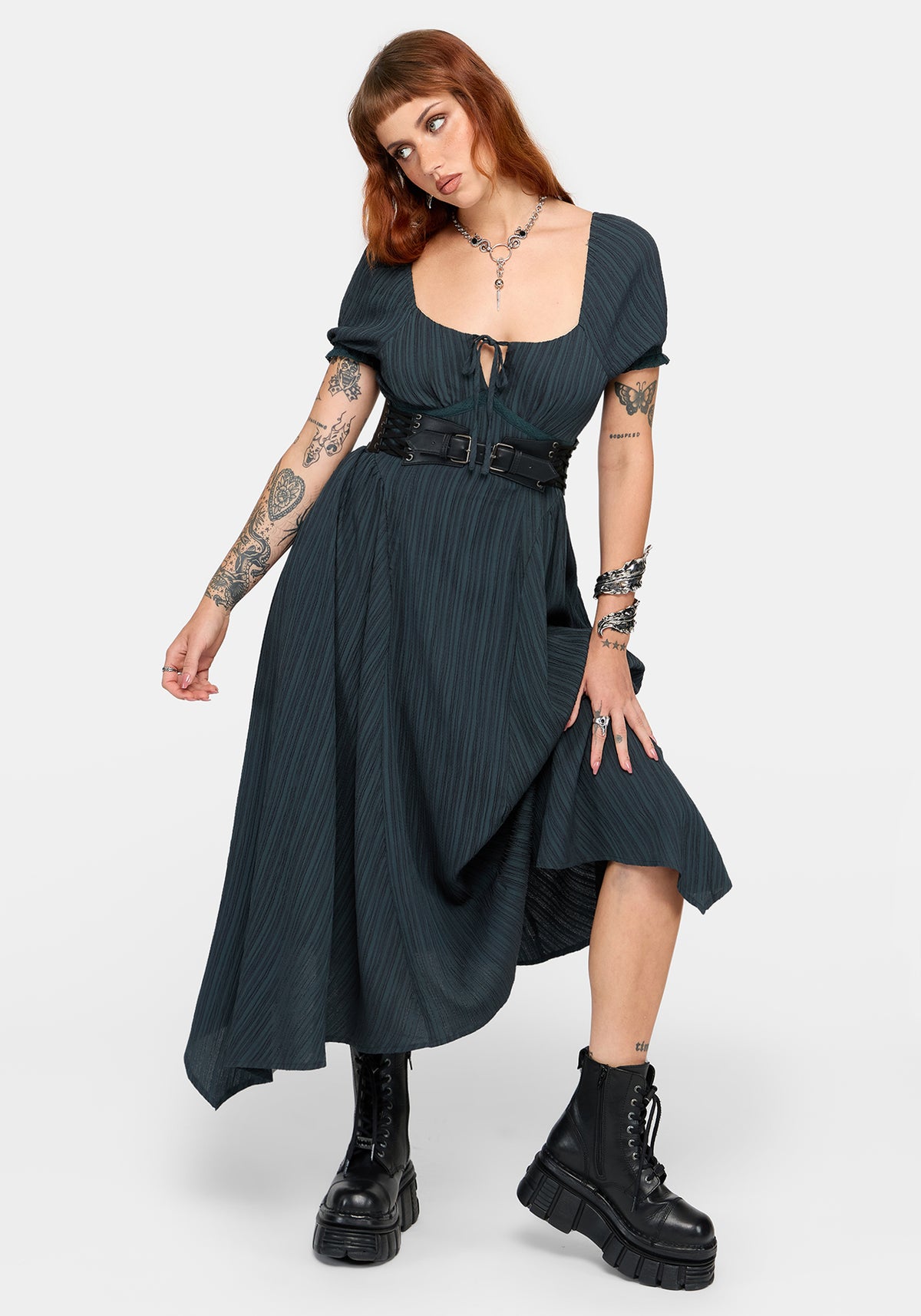 Fenella Keyhole Midi Dress - Green